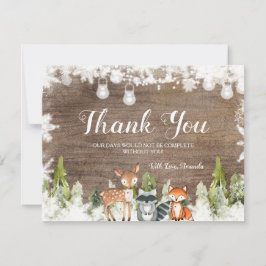 Vinterdjur Wood Snöflingor Baby Shower Tack Kort