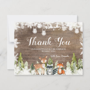 Vinterdjur Wood Snöflingor Baby Shower Tack Kort