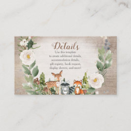 Vinterdjur Woodland White Blommigt Baby Shower Tilläggskort