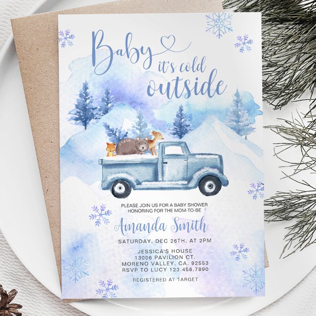 Vinterdjuret Lastbil Snöflingor Forest Baby Shower Inbjudningar (Skapare uppladdad)