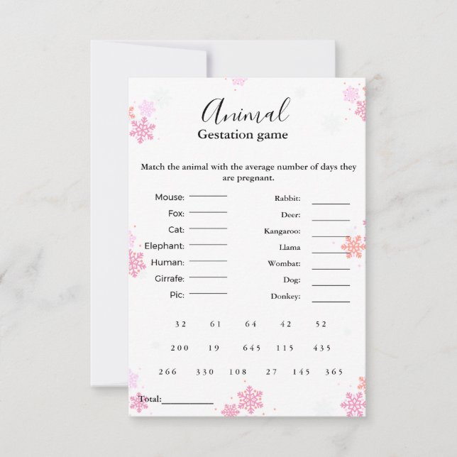 Vinterdjurets gestspel för babyduschspel inbjudningar (Framsida)