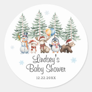 Vinterdjurs Babyshower Runt Klistermärke