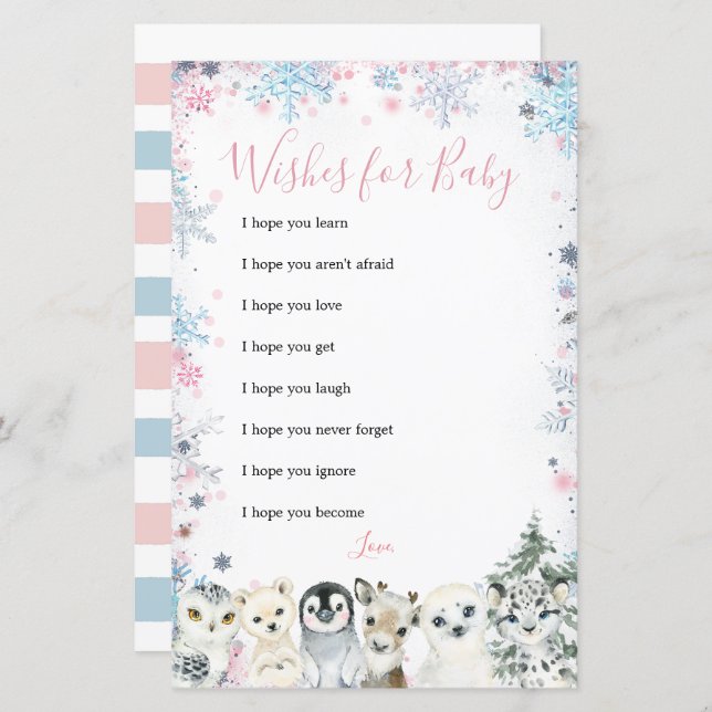 Vinterdjurs könsbestämmande önskningar för bebis (Fram/baksida)