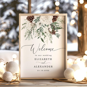 Vinterevergreen elegant bröllop välkommen poster