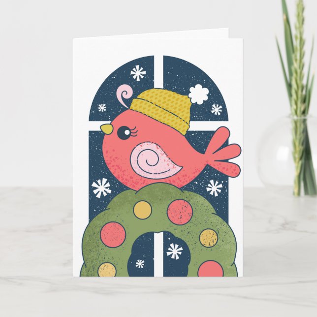 Vinterfågel i Sticka Cap Greeting Card, NÖDVÄNDIG  Kort (Framsida)