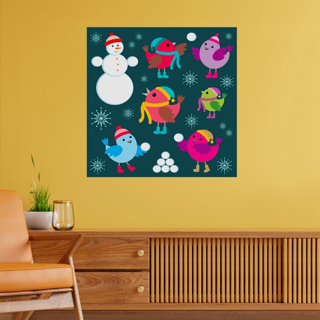 Vinterfåglar i Snö med Snögubbe Poster (Skapare uppladdad)