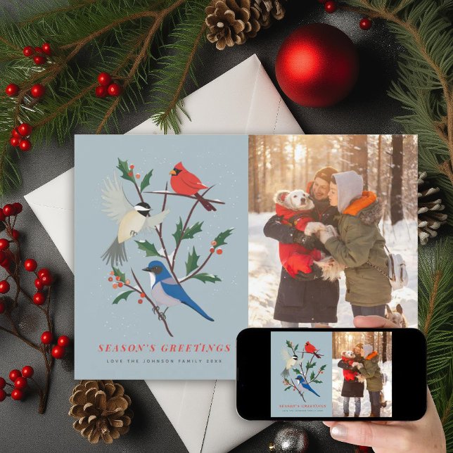 Vinterfåglar Illustrerad Foto Julkort (Skapare uppladdad)