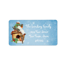 Vinterfåglar och fågelhus adressetikett