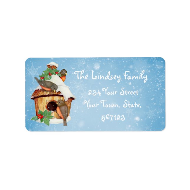 Vinterfåglar och fågelhus adressetikett (Framsidan)