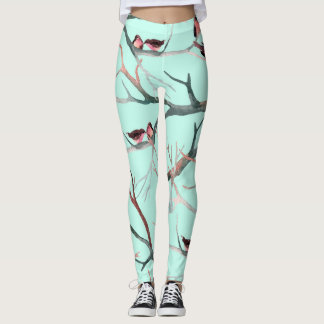 Vinterfåglar Trädgrenar Akvarell Leggings
