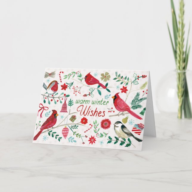 Vinterfåglar - Warm Önskemål Helgkort (Framsida)