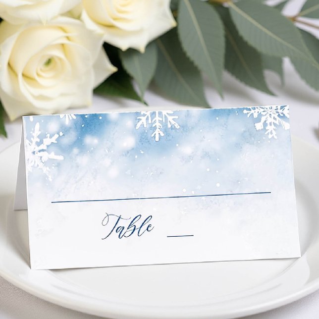 Vinterfallande Bröllop-platskort för Snö-skogen Placeringskort (winter wedding table name card frozen wonderland rustic woodland forest elegant modern)
