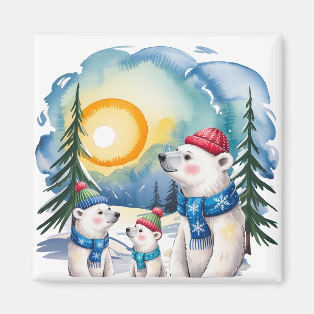 Vinterfamiljens Polar Bear-familj - jul Magnet (Framsidan)