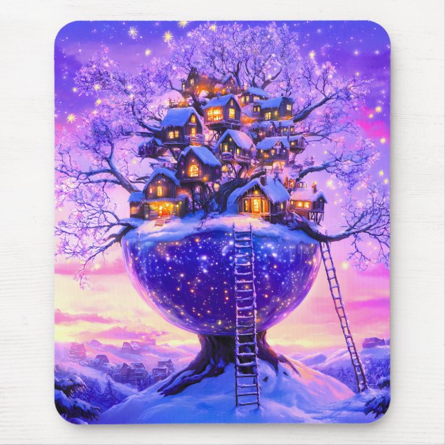 Vinterfantasi Snöig Träd By Landskap Musmatta (Framsidan)