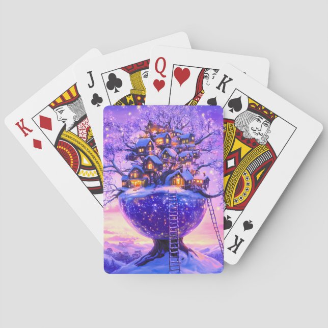 Vinterfantasins snöiga träd by landskap casinokort (Baksidan)