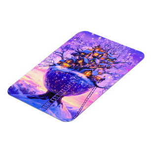 Vinterfantasins snöiga träd by landskap magnet