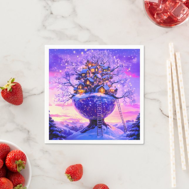 Vinterfantasins snöiga träd by landskap pappersservett (Insitu)