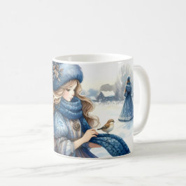 Vinterfantasiprinsessa i en snöig sagovärld kaffemugg
