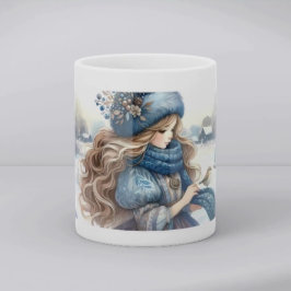 Vinterfantasiprinsessa i en snöig sagovärld kaffemugg
