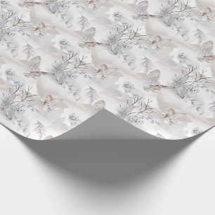 Vinterfärg Vintervit Uggla Snö Fox Mönster Presentpapper