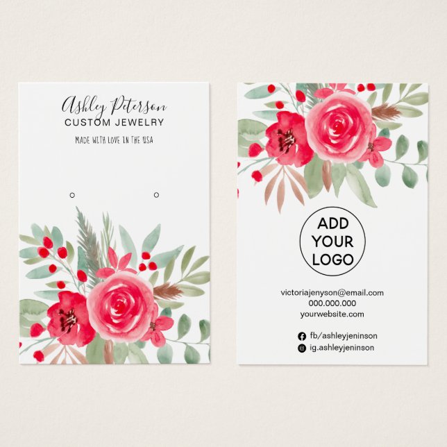 Vinterfärgad visning för blommigt av smycken visitkort (Framsida & baksida)
