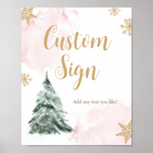 Vinterfärgstecken för Winter Träd Watercolor Rosa  Poster