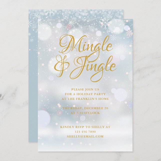 Vinterfest med snöflingor julfirande inbjudningar (Fram/baksida)