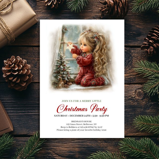 Vinterfestinbjudan Minimal Holiday Scen Flicka Inbjudningar (Winter Party Invitation Minimal Holiday Scene Girl)