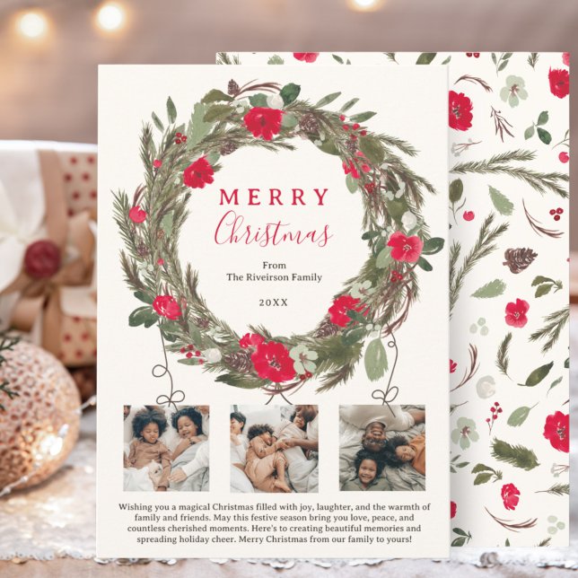 Vinterfestion jul 3 foton julkort (Winter festive wreath Christmas 3 photos Holiday Card)
