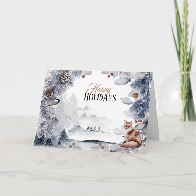 Vinterfestiv snö-röd räv i julafton kort (Framsida)