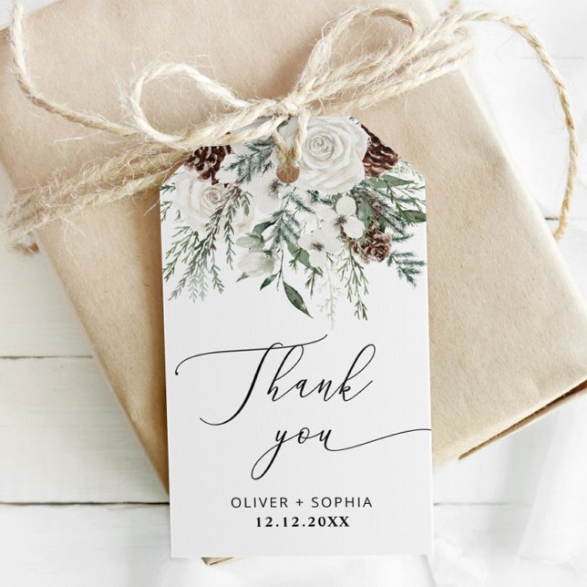 Vinterfestive foliage evergreen bröllop presentetikett (Skapare uppladdad)