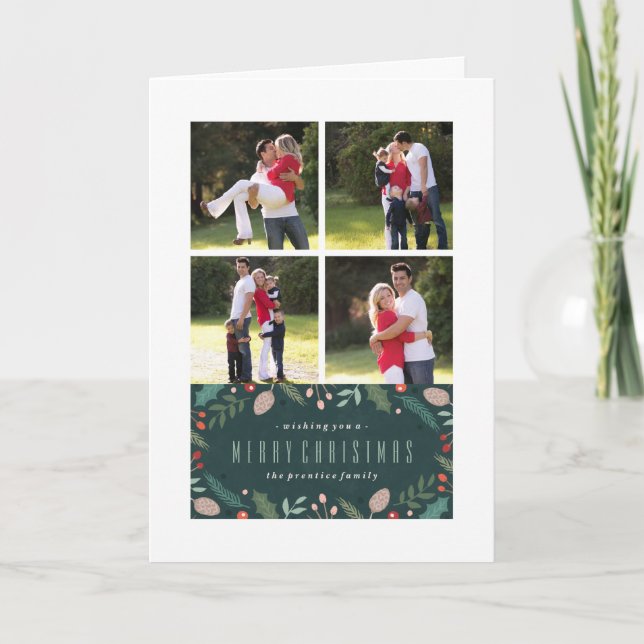 Vinterfestkort för julhälsning - Teal Helgkort (Framsida)