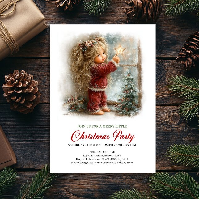 Vinterfestlig inbjudan Vintage mysig scen flicka (Winter Holiday Invitation Vintage Cozy Scene Girl)