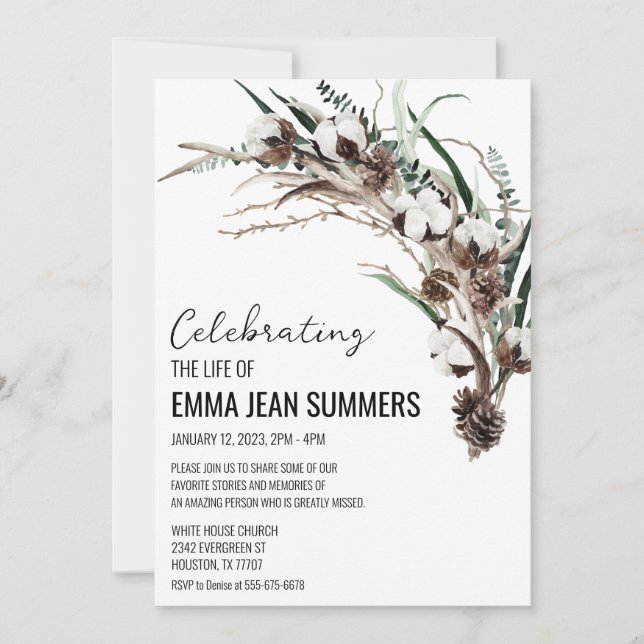 Vinterfirande av liv bomull grönska inbjudningar (Framsida)