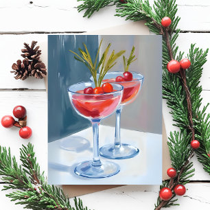 Vinterfirande Cocktaildrycker Akvarell Vykort