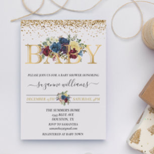 Vinterfirande Guld Baby Shower Blommig Blomma Inbjudningar