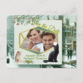 Vinterfirande i snön, med kattungar meddelande vykort