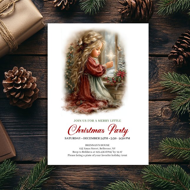 Vinterfirande Inbjudan Söt Flicka Högtidsscen (Winter Celebration Invite Cute Girl Holiday Scene)