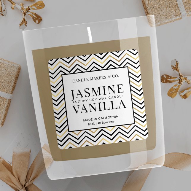 Vinterfirande Ljusstake Etikett Svart & Guld Minim (Add a special holiday touch to your products with this elegant christmas labels in black and gold)