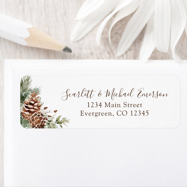 Vinterfirande Returadressetikett Returadress Etikett (Elegant Watercolor Winter Pinecones Holiday Return Address Label Personalized by Painted Paperie
)