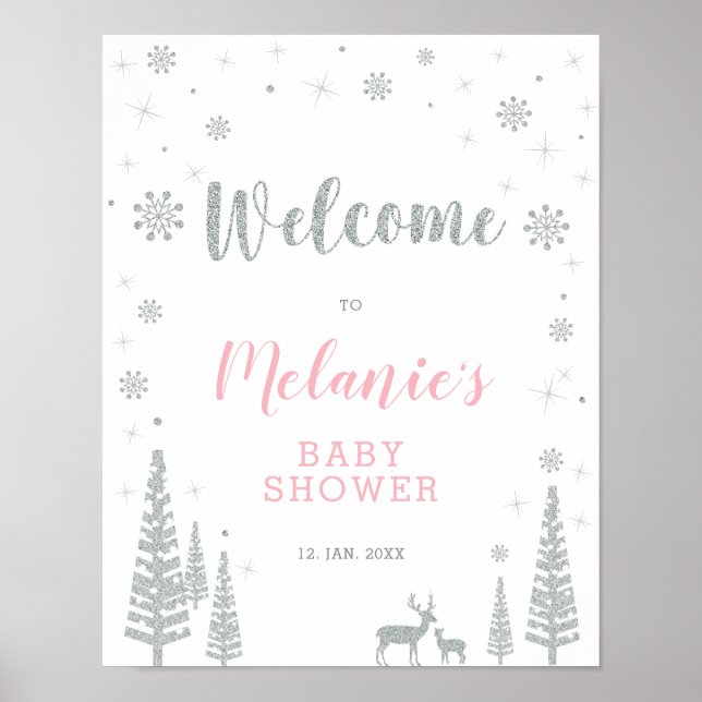 Vinterflicka Baby Shower, Sprinkle välkomstskylt Poster (Framsidan)