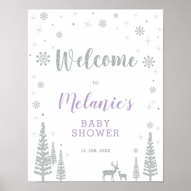 Vinterflicka Baby Shower, Stänk Välkomstskylt Poster (Framsidan)
