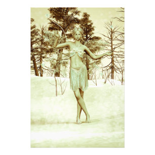 Vinterflicka i snöig skog Fantasykonst Fototryck