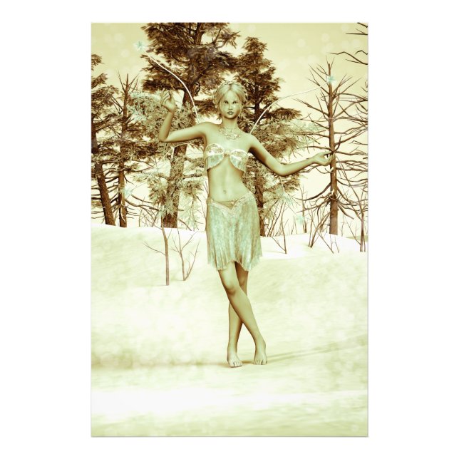 Vinterflicka i snöig skog Fantasykonst Fototryck (Framsidan)