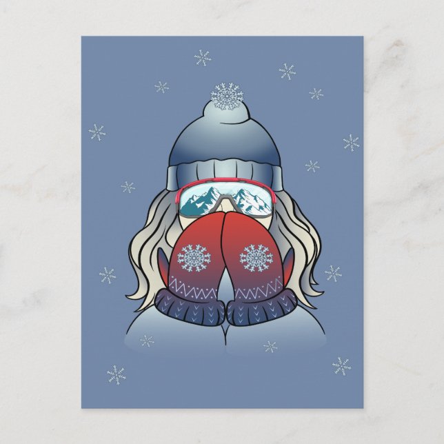 Vinterflicka med snöflinga helg vykort (Framsida)