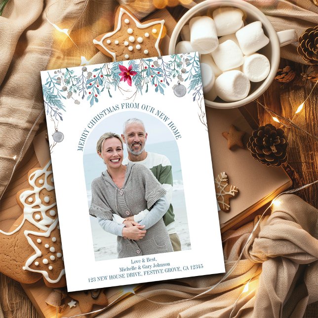 Vinterflytande Elegant Arch Photo Jul Flytta Meddelande (New Home Christmas Photo Card from the Holiday Moving Announcements Collection by Darling & May)