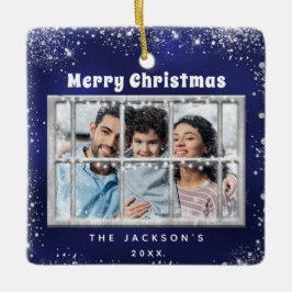 Vinterfönster för foton från Blå silver snö Julgransprydnad Keramik