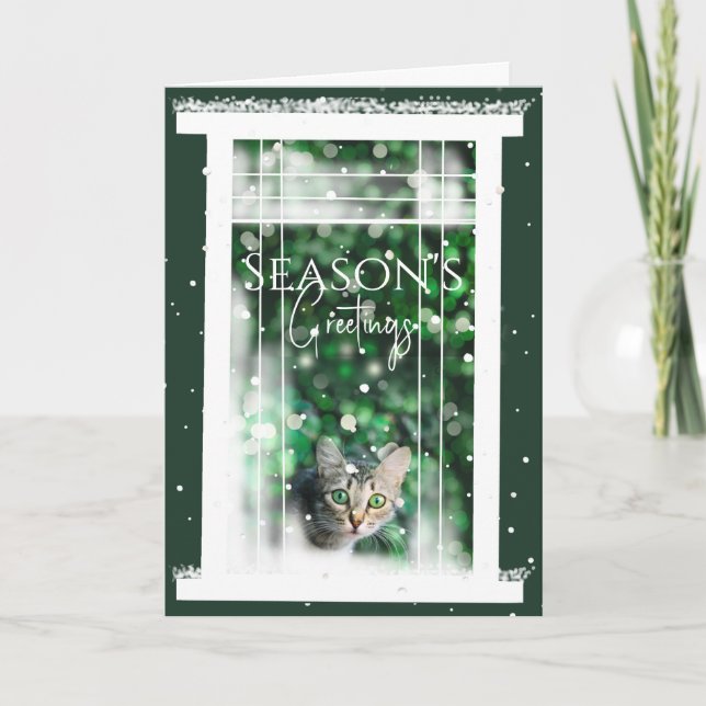 Vinterfönster med ett jullkort för kute och Cat Kort (Framsida)