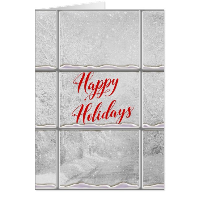 vinterfönsterscen i glad helg hälsningskort (Framsidan)