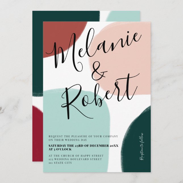 Vinterformer under jul, tonläge bröllop initialer inbjudningar (Fram/baksida)